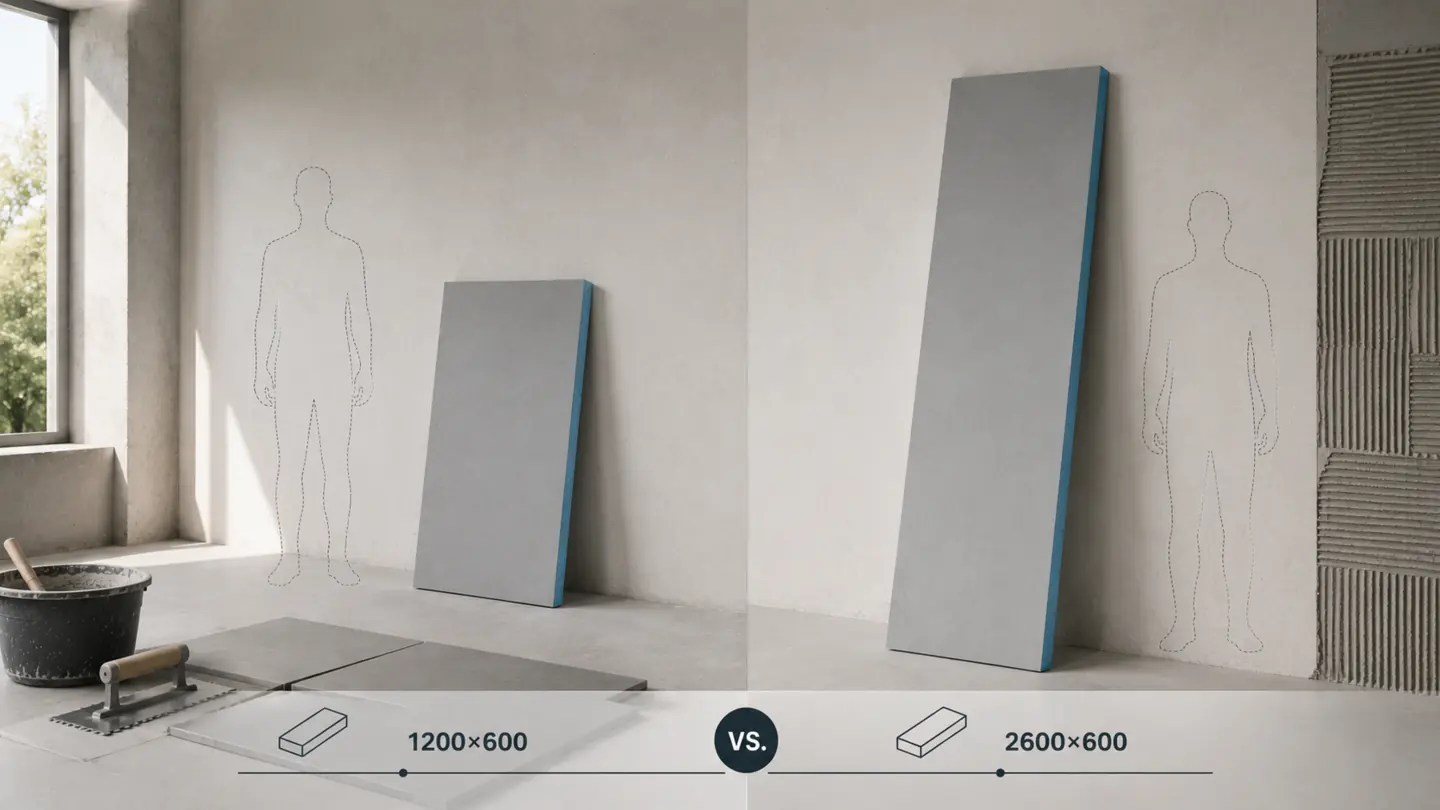 Realistyczna kompozycja dwóch formatów płyt BauCore Board 1200×600 i 2600×600